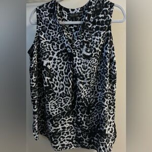 Rachel Zoe Animal Print Sleeveless Blouse Size 1X Black & White